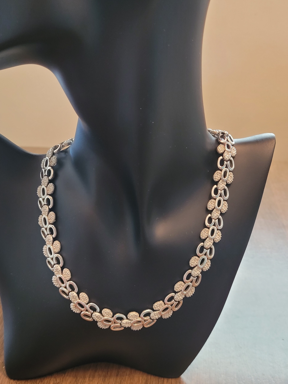 Vintage Trifari Silver-Tone Floral Link Choker Adjustable Necklace Signed